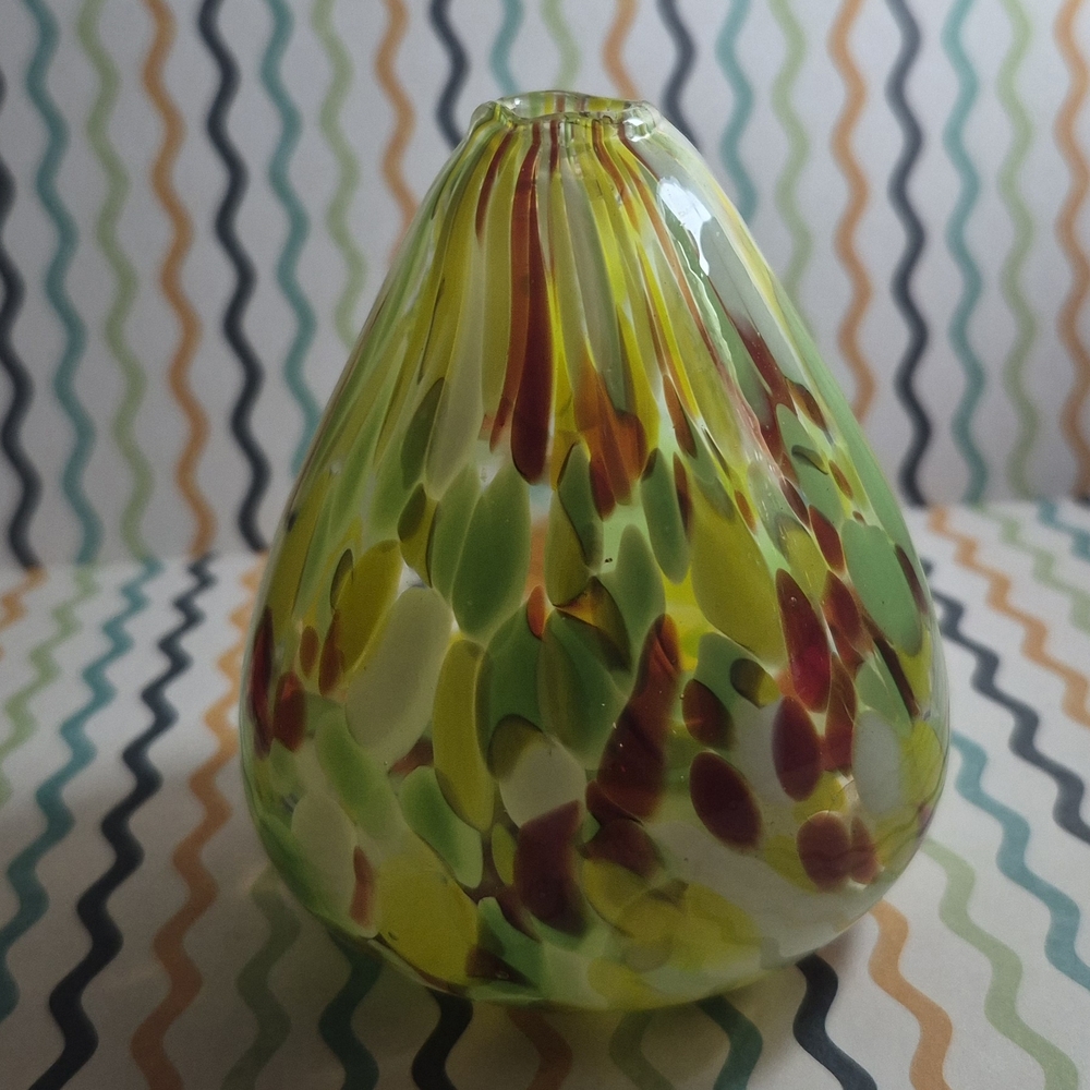 Handblown Green & Yellow Speckled Glass Vase